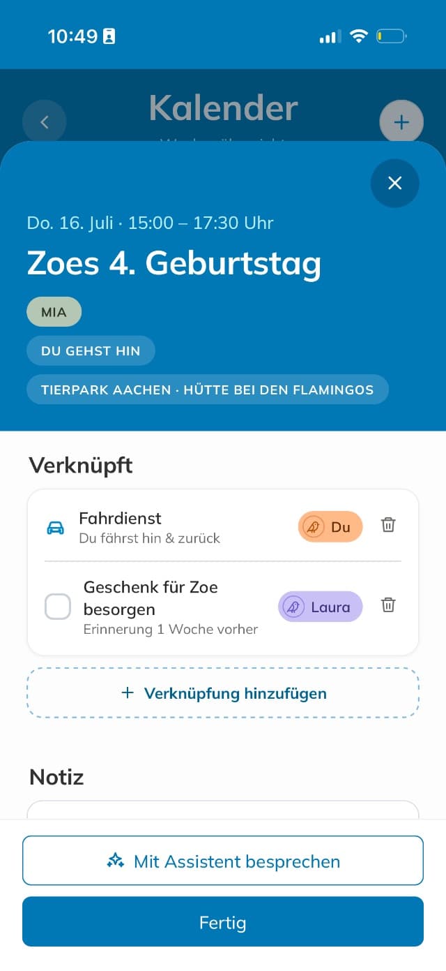 HappyNest App: Übersicht mit anstehenden Terminen
