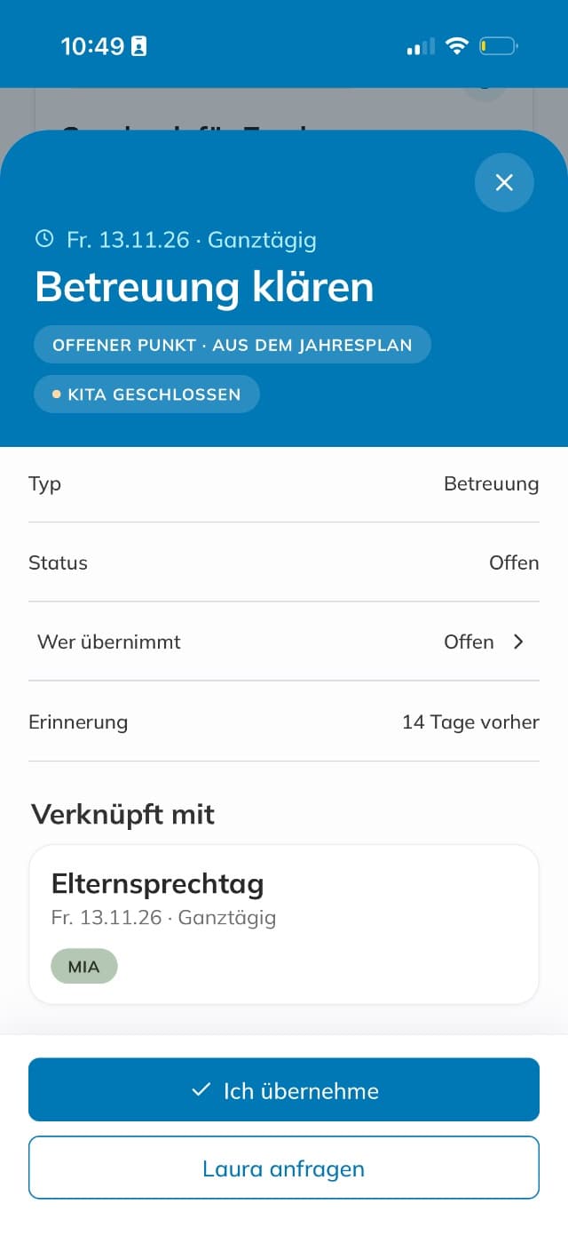HappyNest App: Offener Klärpunkt zur Betreuung